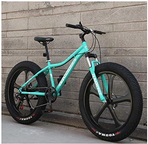 Vélos de montagnes : HU 26 Pouces Mountain Bikes, Haute teneur en Carbone en Acier Hardtail Mountain Bike, Fat Tire Tout Terrain VTT, vélos Anti-Slip Hommes Femmes (Color : Blue, Size : 27 Speed 5 Spoke)
