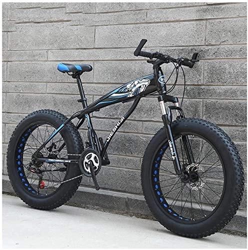 Vélos de montagnes : HU Adulte Mountain Bikes, Garçons Filles Fat Tire Mountain Trail Bike, Double Frein à Disque VTT Semi-Rigide, Cadre en Acier Haute teneur en Carbone, Vélo (Color : Blue C, Size : 26 inch 21 Speed)