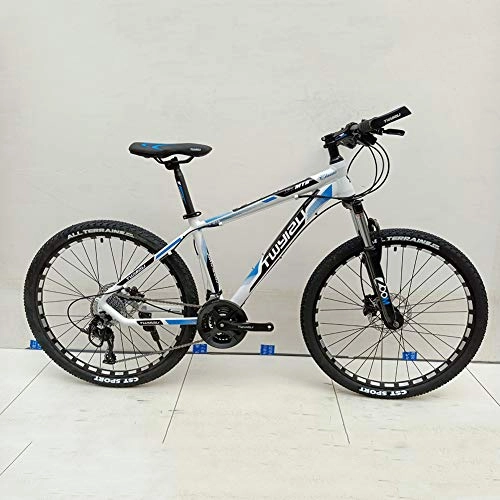 Vélos de montagnes : HUWAI VTT 26 Inch27speed vélo Unisexe vélo Double Frein à Disque en Acier au Carbone VTT Suspension Avant Vélo (Blanc Rouge, Bleu Blanc), White Blue