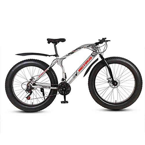 Vélos de montagnes : Hyuhome Montagne de vélos Hommes Femmes Adultes, 26 « » Tout Terrain VTT Ville Bycicle avec 4.0 Fat Tire, Suspension Gras Fourchette Neige Plage Vélo, Argent