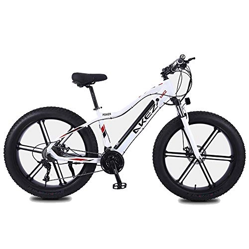 Vélos de montagnes : JASSXIN Adulte Fat Tire Électrique VTT, Vélos 350W Neige, Portable 10Ah Li-Batterie Plage Cruiser Vélos, Cadre en Alliage D'aluminium Léger, 26 Pouces Roues, Blanc