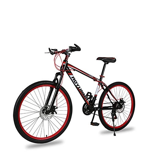 Vélos de montagnes : JESU VTT à 21 vitesses, 26 pouces, double frein à disque, cadre en acier à haute teneur en carbone, noir et rouge
