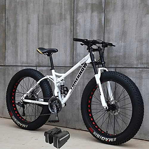 Vélos de montagnes : JieDianKeJi Fat Tire VTT pour homme, 4.0 super large pneu 66 cm 27 vitesses, double frein à disque, fourche à suspension, cadre en acier à haute teneur en carbone