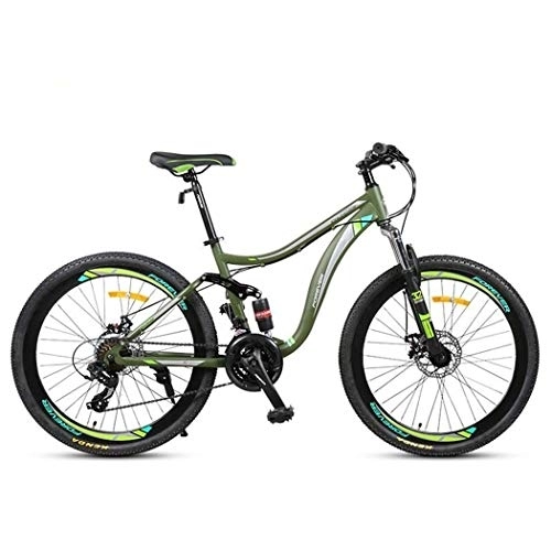 Vélos de montagnes : Kays VTT Vélo de Montagne VTT, 26 Pouces Cadre en Acier Au Carbone Hommes / Femmes Vélos Semi-Rigide, Double Disque Et Frein La Pleine Suspension, 24x (Color : Green)