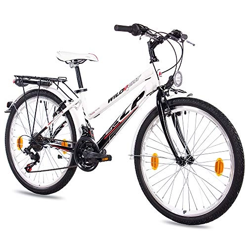 Vélos de montagnes : KCP 24" VÈLO DE Ville Enfant Femme Fille Wild Cat 18V Shimano Blanche Noir (WS) - 61, 0 cm (24 Pouces)