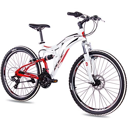 Vélos de montagnes : KCP Vélo VTT 26" – VTT Fairbanks blanc / rouge – Suspension complète, Vélo pour adolescent, VTT Unisexe pour garçon et fille avec 21 vitesses Shimano