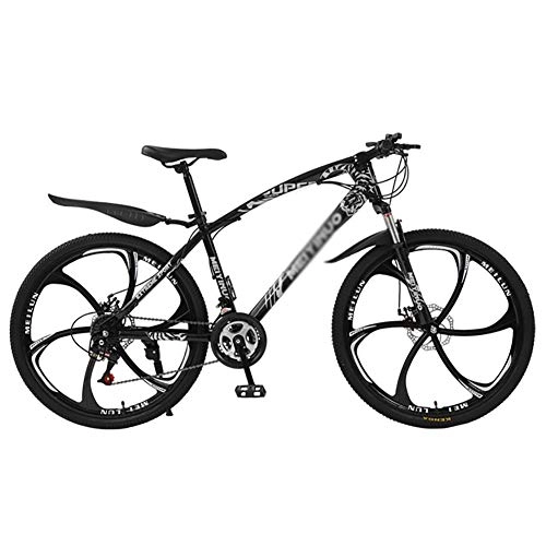 Vélos de montagnes : KKLTDI Siège Réglable Guidon, Hommes Femmes Adulte Tous Les Terrains Bike, Vélo VTT, Frein à Double Disque Hardtail Vélo De Montagne Black 6 Spoke 26" 21-Vitesse