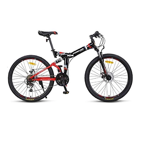 Vélos de montagnes : KUQIQI Vlo de Montagne, 24 Vitesses, 24 / 26 Pouces, Double Repliable pour Adultes, Absorbant Les Chocs (Color : Black Red, Size : 24 inches)