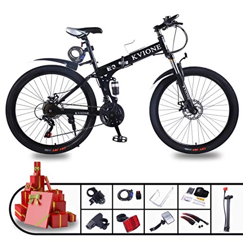 Vélos de montagnes : KVIONE E9 Hommes Vélo de Montagne Double Suspension Vélo de Montagne pour Femmes 26 Pouces VTT Acier Haute Teneur en Carbone Vélo Femme avec Vélo Pliant à 21 Vitesse