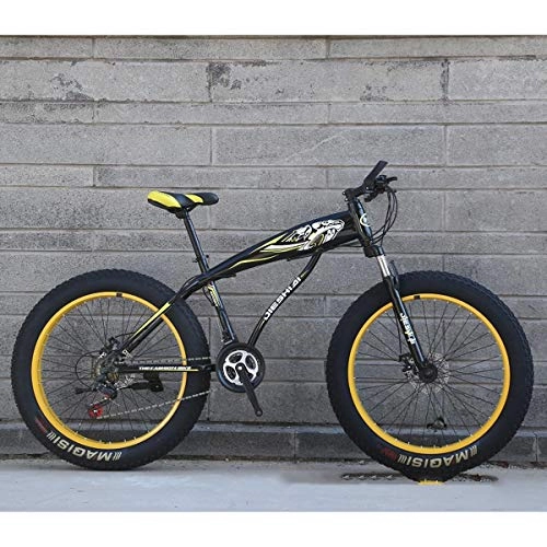 Vélos de montagnes : KYH Neige Vélo 26 / 24 Pouces Grande Roue VTT Double Frein à Disque à Vitesse Variable Extérieure De VTT Hors Route Black yellow-26 inch 24 Speed