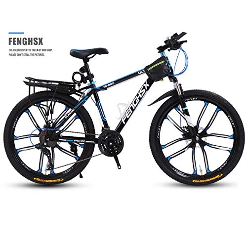 Vélos de montagnes : KYH Vélo Homme Adulte VTT Double Frein à Disque Absorption des Chocs Hors Route Maj Black and Blue Ten Knives One Wheel- 27 Speed_24 inch