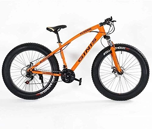 Vélos de montagnes : Les adolescents Mountain Bikes, 21 vitesses 24 pouces Fat Tire vélo, Cadre en acier haute teneur en carbone Hardtail VTT avec double disque de frein, (Color : Orange)