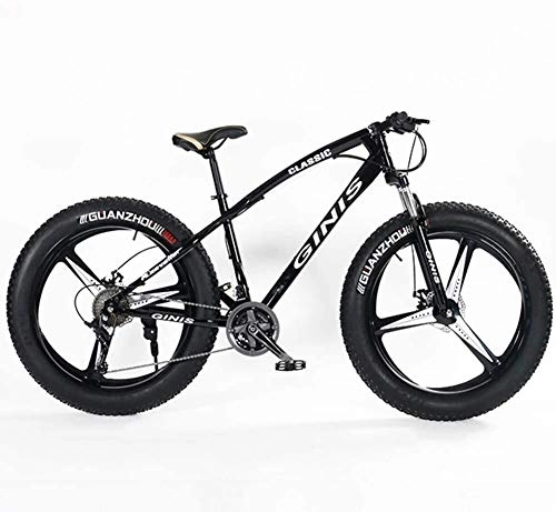 Vélos de montagnes : Les adolescents Mountain Bikes, 21 vitesses 24 pouces Fat Tire vélo, Cadre en acier haute teneur en carbone Hardtail VTT avec double disque de frein, jaune, Spoke, Taille: 3 Spoke, (Color : Black)