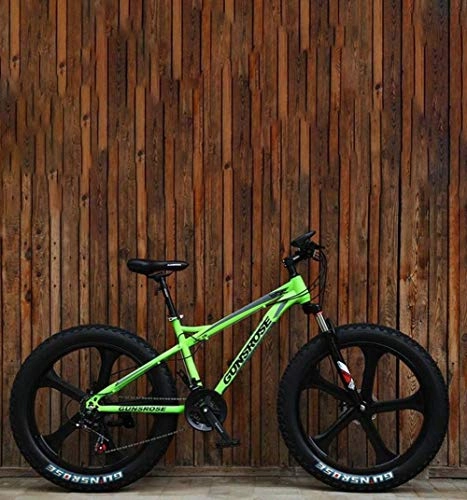 Vélos de montagnes : LFSTY Fat Tire Adult Mountain Bike, Double Frein à Disque / Haut-Carbone Cadre en Acier Vélos Cruiser, Plage de motoneige vélo, 26 Pouces Roues en Alliage de magnésium intégré, Green, 7 Speed