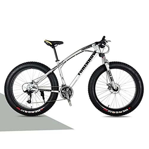 Vélos de montagnes : LHQ-HQ VTT 26" Fat Tire Adulte, 24 vitesses, suspension à fourche, cadre en acier à haute teneur en carbone, double frein à disque, charge 160 kg, convient pour une hauteur de 170-220 cm, argent