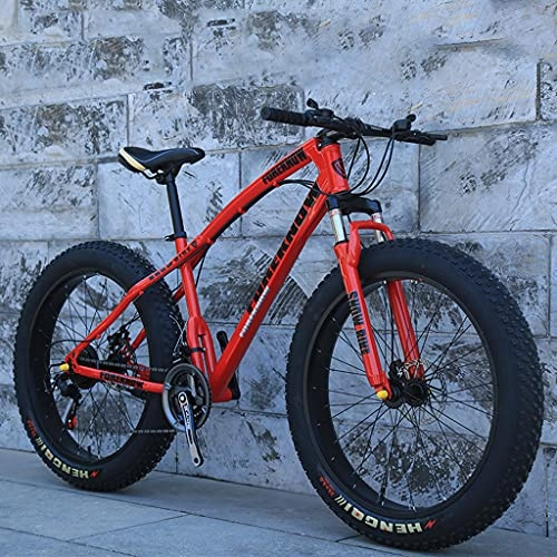 Vélos de montagnes : LHQ-HQ VTT 26" Fat Tire Adulte, 30 vitesses, suspension à fourche, cadre en acier à haute teneur en carbone, double frein à disque, charge 160 kg, convient pour une hauteur de 170-220 cm, rouge