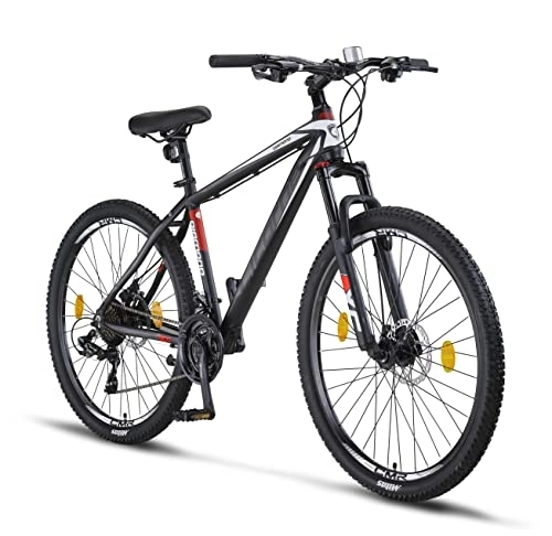 Vélos de montagnes : Licorne Bike Diamond VTT en aluminium pour garçon, fille, homme et femme – 21 vitesses – Frein à disque – Fourche avant réglable (29", noir / blanc)