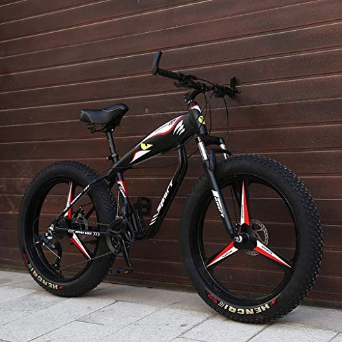 Vélos de montagnes : LYQZ Solide 26 Pouces Hardtail Mountain Bike, Adulte Fat Tire Vlo de Montagne, Freins Disque mcanique, Suspension Avant Bikes Hommes Femmes (Color : Black 3 Spokes, Size : 21 Speed)