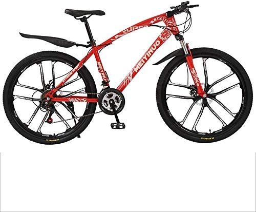 Vélos de montagnes : Macro VTT 26" en acier à haute teneur en carbone, vélo tout-terrain, VTT à suspension complète, double frein à disque pour homme et femme, VTT à queue souple, rouge, 27 vitesses, Rouge, 24 speed