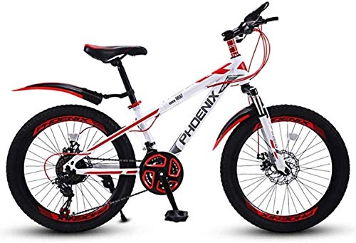 Vélos de montagnes : MJY Vélo 20 pouces VTT avec absorption des chocs la fourche à suspension, cadre en acier au carbone freins à disque de vélo 21 vitesses à l'avant et à l'arrière 7-2, Blanc rouge