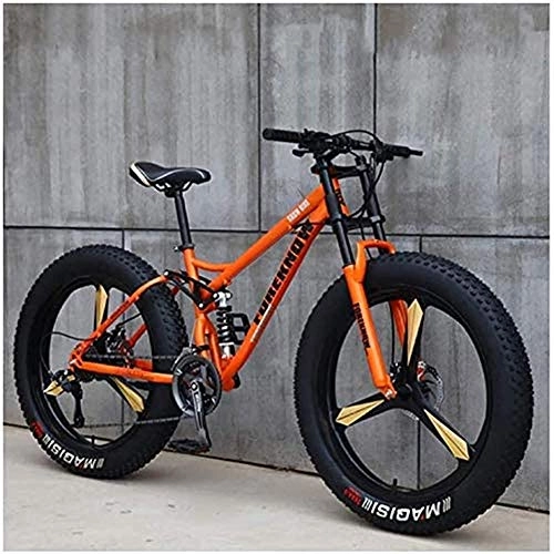 Vélos de montagnes : MOME 21SpeedRoad Bike Fat Tire VTT 26" avec freins à disque, cadre en acier au carbone, système de suspension double, vélo de course orange à 3 rayons