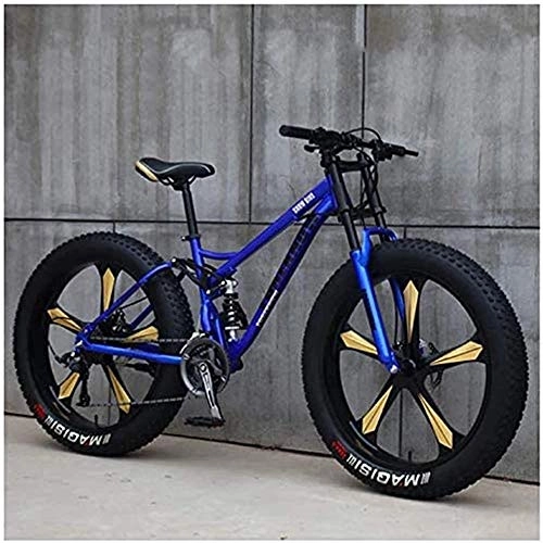 Vélos de montagnes : MOME 24SpeedRoad Vélo Fat Tire VTT VTT 26" avec frein à disque, cadre en acier au carbone, système de suspension double, vélo de course 5 langues Bleu
