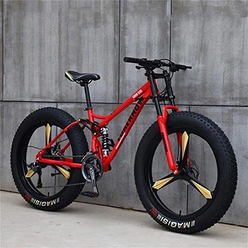 Vélos de montagnes : MOME 27SpeedRoad Vélo Fat Tire VTT VTT 26" avec freins à disque, cadre en acier au carbone, double système de suspension, rouge 3 langues, vélo de course de ville