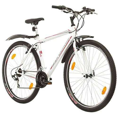 Vélos de montagnes : Multibrand Distribution Probike Pro 29 Pouces VTT Shimano 21 Vitesses, Hommes, Femmes adaptés de 175-190 cm (Blanc / Gris-Rouge + Garde-Boue)