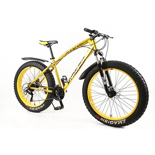 Vélos de montagnes : MYTNN Fatbike 26" 21 vitesses Shimano Fat Tyre 2020 VTT 47 cm RH Bike Fat Bike Fat Bike, Cadre doré / jantes jaunes., 26''