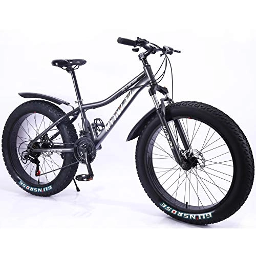 Vélos de montagnes : MYTNN Fatbike Nouveau Style 26" 21 vitesses Shimano Fat Tyre VTT 47 cm RH Snow Bike Fat Bike (gris)