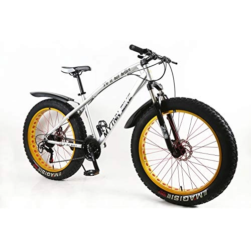 Vélos de montagnes : MyTNN Fatbike Vélo 26" 21 vitesses Shimano Fat Tyre 2020 VTT 47 cm RH Snow Bike Fat Bike (Argent / Or)