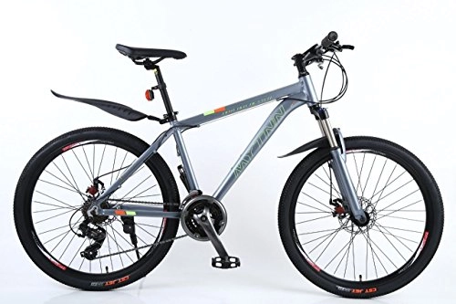 Vélos de montagnes : MYTNN Vélo VTT 26" Cadre en aluminium 21 vitesses Shimano, Lockout à fourche suspendue avec freins à disque et garde-boue, gris, 26