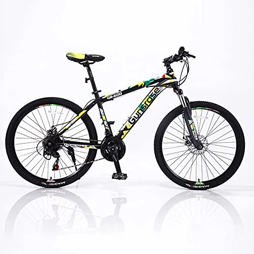 Vélos de montagnes : Pateacd VTT complet de 66 cm, Shimano 21 vitesses, VTT avec fourche à suspension, vélo de descente avec freins à disque, vélo pour jeunes femmes, hommes, filles, garçons, jaune