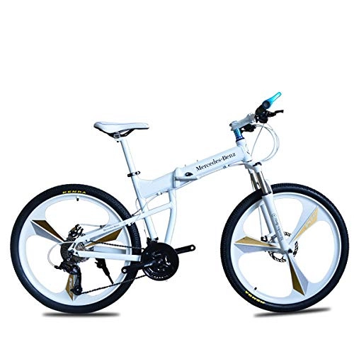 Vélos de montagnes : Pliage VTT 21 / 27 Vitesses Disque Frein Hors Route vélo 26 Pouces Adultes en Alliage d'aluminium bicyclettes avec Amortisseur de Suspension, White, 27S