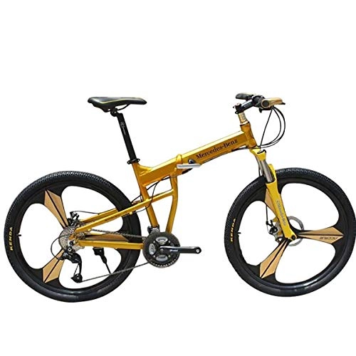 Vélos de montagnes : Pliage VTT 21 / 27 Vitesses Disque Frein Hors Route vélo 26 Pouces Adultes en Alliage d'aluminium bicyclettes avec Amortisseur de Suspension, Yellow, 21S