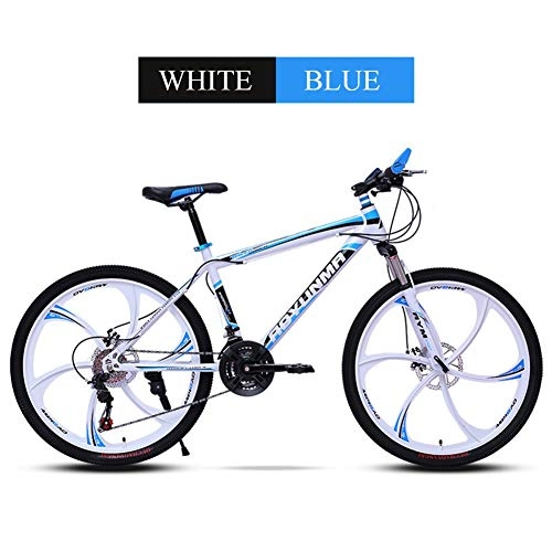 Vélos de montagnes : Puzzle Vélo De Montagne Vélo D'appartement pour Hommes / Filles, Cadre en Acier À Haute Teneur en Carbone Fourche Avant Amortissante Frein À Disque Double VTT (Couleur : White Blue, Size : 27 Speed)