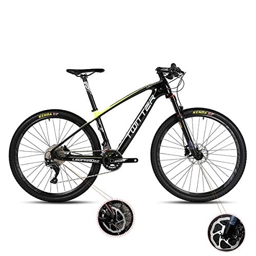 Vélos de montagnes : PXQ Adultes Mountain Bike Fiber de Carbone XC 22 Vitesses vélo Tout-Terrain avec Amortisseur de Pression d'air et de la Fourche Avant de Freins à Huile bicyclettes 26 / 27, 5 Pouces, Yellow, 27.5"*15.5