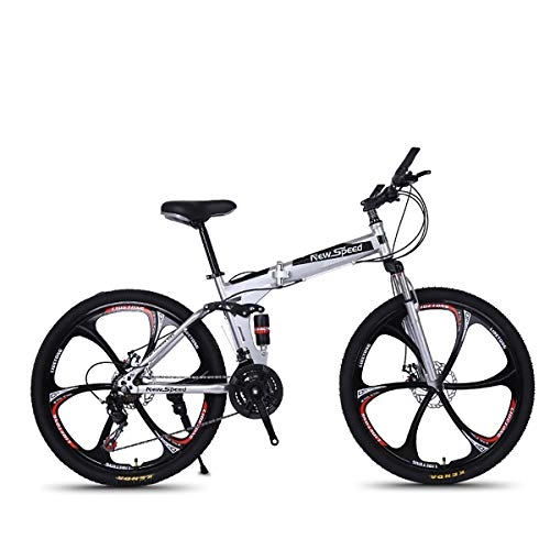 Vélos de montagnes : PXQ Adultes Pliant Mountain Bike 21 / 24 / 27 Vitesses Hors Route vélo 26 Pouces en Alliage de magnésium Roue vélos avec Amortisseur Fourche Avant et Frein à Disque, White3, 21S