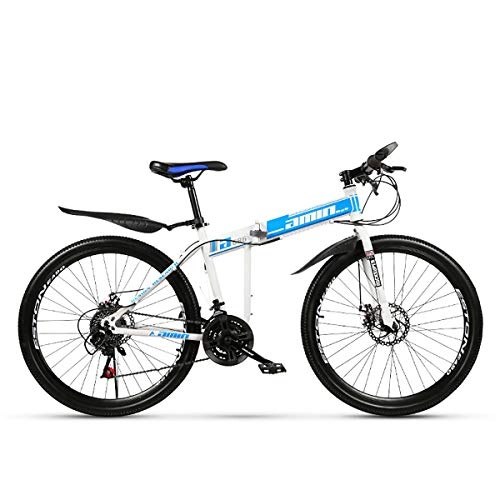 Vélos de montagnes : PXQ Adultes VTT 21 / 24 / 27 / 30 Vitesses Pliant vélo Hors Route avec Double Freins à Disque et Amortisseur, 24 / 26 Pouces Haute Carbone Soft Tail Bike, White, D26Inch27S