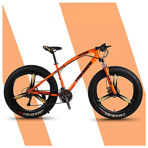 Vélos de montagnes : QMMD Vélo VTT 26 Pouces, Adulte VTT à Gros Pneus, Suspension Avant Vélo de Montagne, Cadre en Acier Au Carbone, 7-21-24-27- Vitesses, Véhicule Tout Terrain, Orange 3 Spokes, 21 Speed