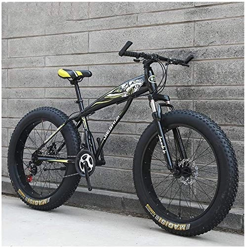 Vélos de montagnes : QXX Adulte Mountain Bikes, Garçons Filles Fat Tire Mountain Trail Bike, Double Frein à Disque VTT Semi-Rigide, Cadre en Acier Haute teneur en Carbone, Vélo (Color : Yellow B, Size : 24 inch 27 Speed)