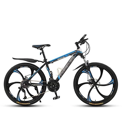 Vélos de montagnes : SANJIANG Vélo De Montagne 24 / 26"avec Fourche à Suspension Vélo De Montagne 21 / 24 / 27 / 30 Vitesses avec Frein à Disque Acier Robuste à Haute Teneur en Carbone, Blue-26in-27speed