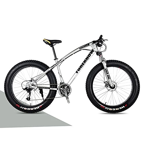 Vélos de montagnes : SHUI 26'' VTT Vélo De Montagne Gros Pneu, 7 / 21 / 24 / 27 / 30 Vitesses, Frein À Disque Vélo Antidérapant Fourche D'amortisseur Audacieuse, Cadre Acier À Haute Teneur Carbone, V Silver-7sp