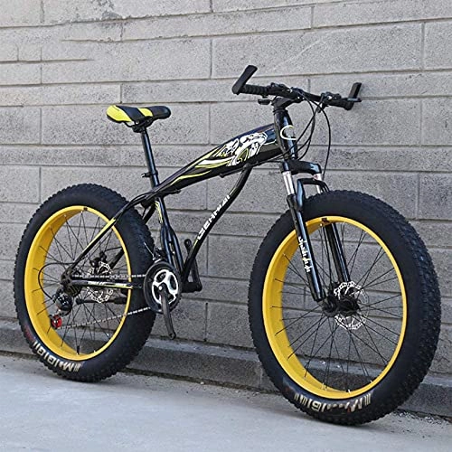 Vélos de montagnes : Sport Adultes VTT Mountain Bikes, Fat Tire Double frein à disque Vélo De Montagne, 24 / 26 Pouces Cadre En Acier Vélo d'extérieur, Pour La Ville Et Les Trajets Quotidien, Jaune, 26 Pouces 27 Vitesses