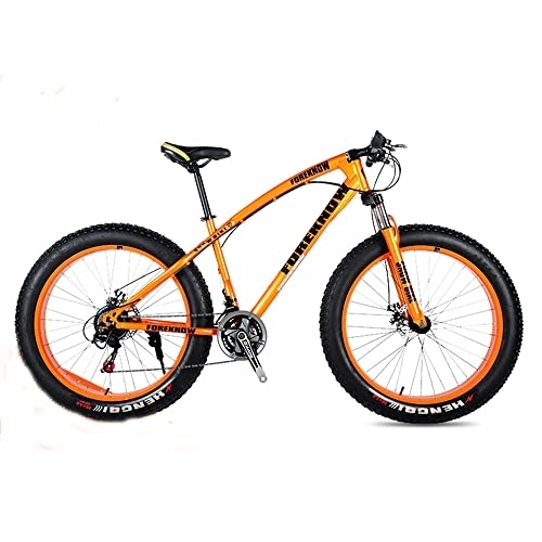 Vélos de montagnes : TAURU Vélo de neige pour adulte - Roue de 66 cm - Cadre en acier à haute teneur en carbone - 21 vitesses - Double frein à disque (orange)