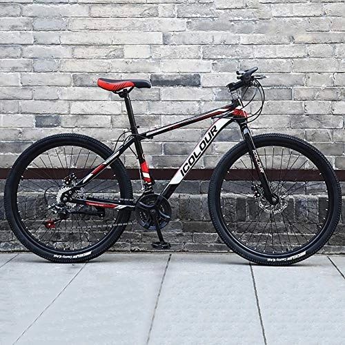 Vélos de montagnes : TOPYL Haute-Acier De Carbone Hardtail Vélo De Montagne, Hommes's Vélo VTT, Bike avec Réglable Mousse De Mémoire Siège Noir Et Rouge 24" 21-Vitesse