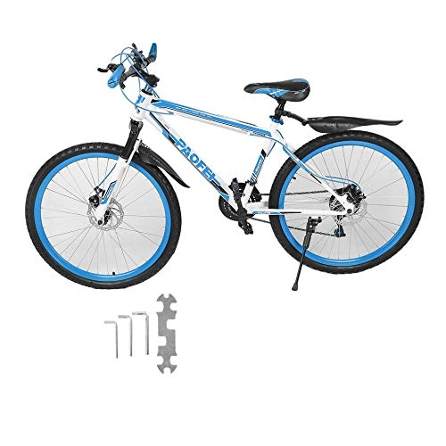 Vélos de montagnes : Triamisu VTT 66 x 43 cm à disque avant et arrière 30 cercles à vitesse variable VTT vélo de course – Blanc et bleu