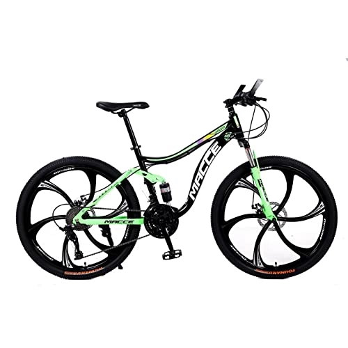 Vélos de montagnes : VTT 26 pouces VTT 21 / 24 / 27 vitesses VTT double amortisseur vélo arrière souple double frein à disque (vert, 6 rayons, 21 vitesses)