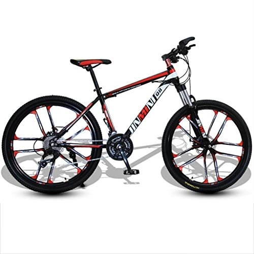 Vélos de montagnes : VTT, 26inch Mountain Bike, Cadre en Acier au Carbone Hardtail Vélo, Double Frein à Disque et Suspension Avant (Color : Black+Red, Size : 21 Speed)