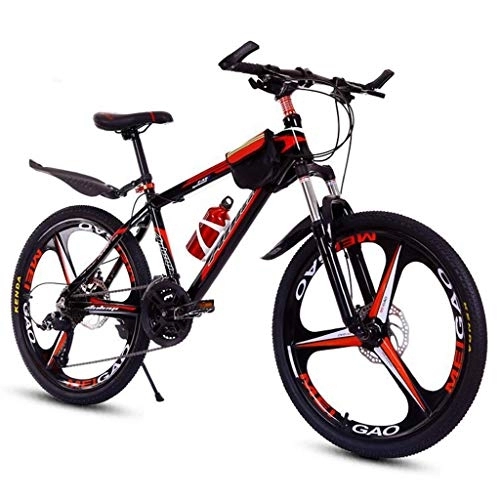 Vélos de montagnes : VTT, 26inch Mountain Bike, Cadre en Alliage d'aluminium, Roue Mag, Double Frein à Disque et Suspension Avant, 24 Vitesse (Color : Black+Red)